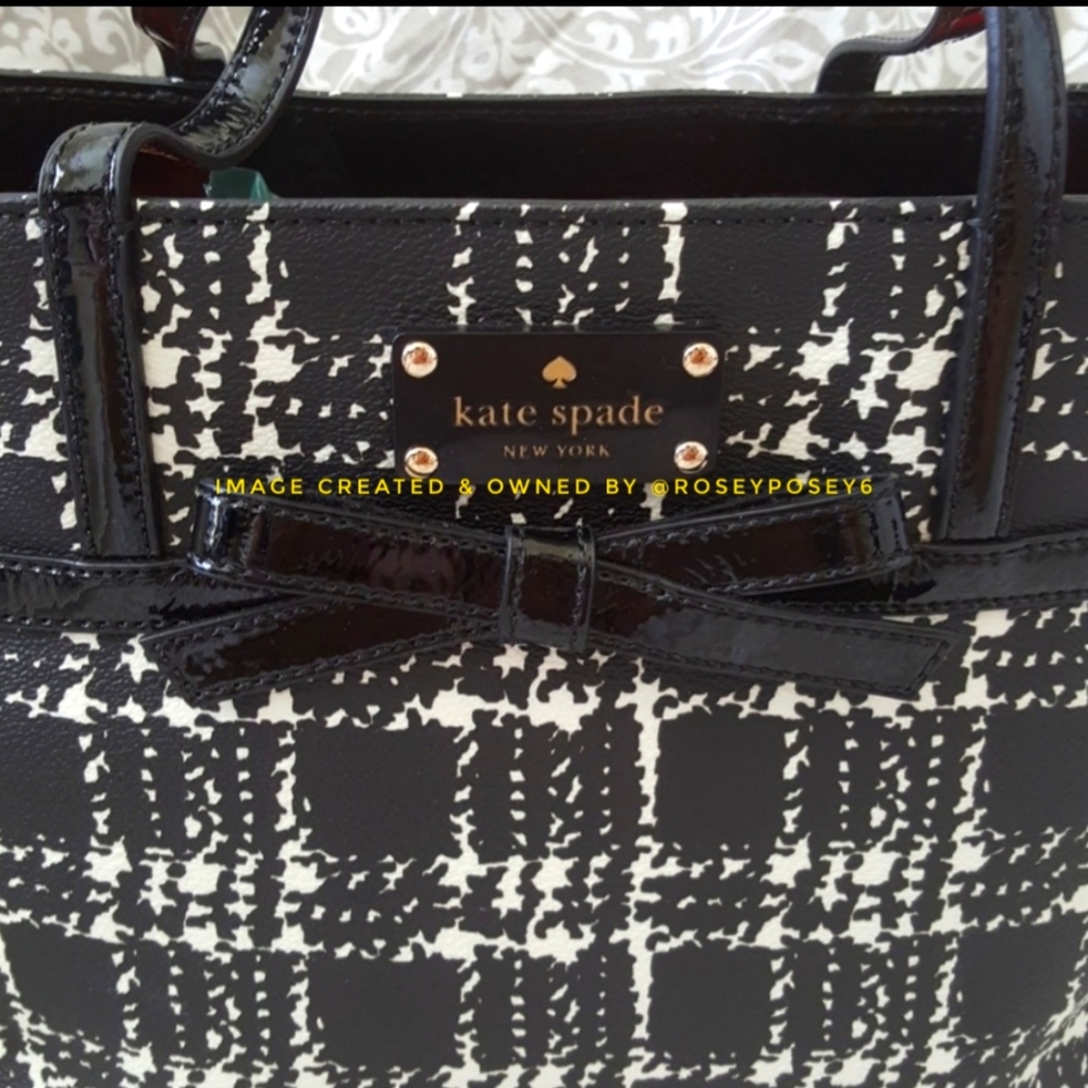 Kate Spade New Black & White Handbag with bow - Picture 2 of 8